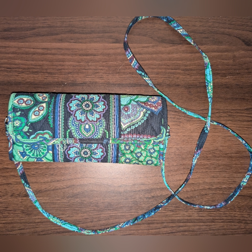 Vera Bradley Trifold Wallet with Strap in Blue Rhapsody
